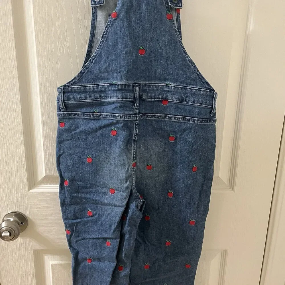 Gymboree Embroidered Candy Apple Print Denim Overalls Girls Size 10